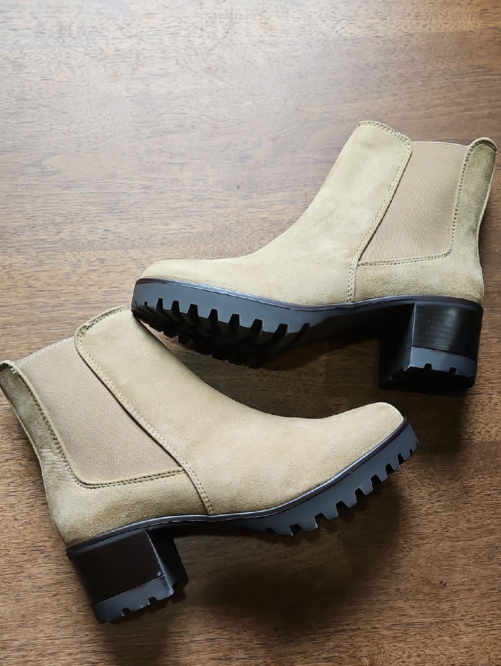 Anne Klein Tan Suede Chelsea Lug Ankle Boots